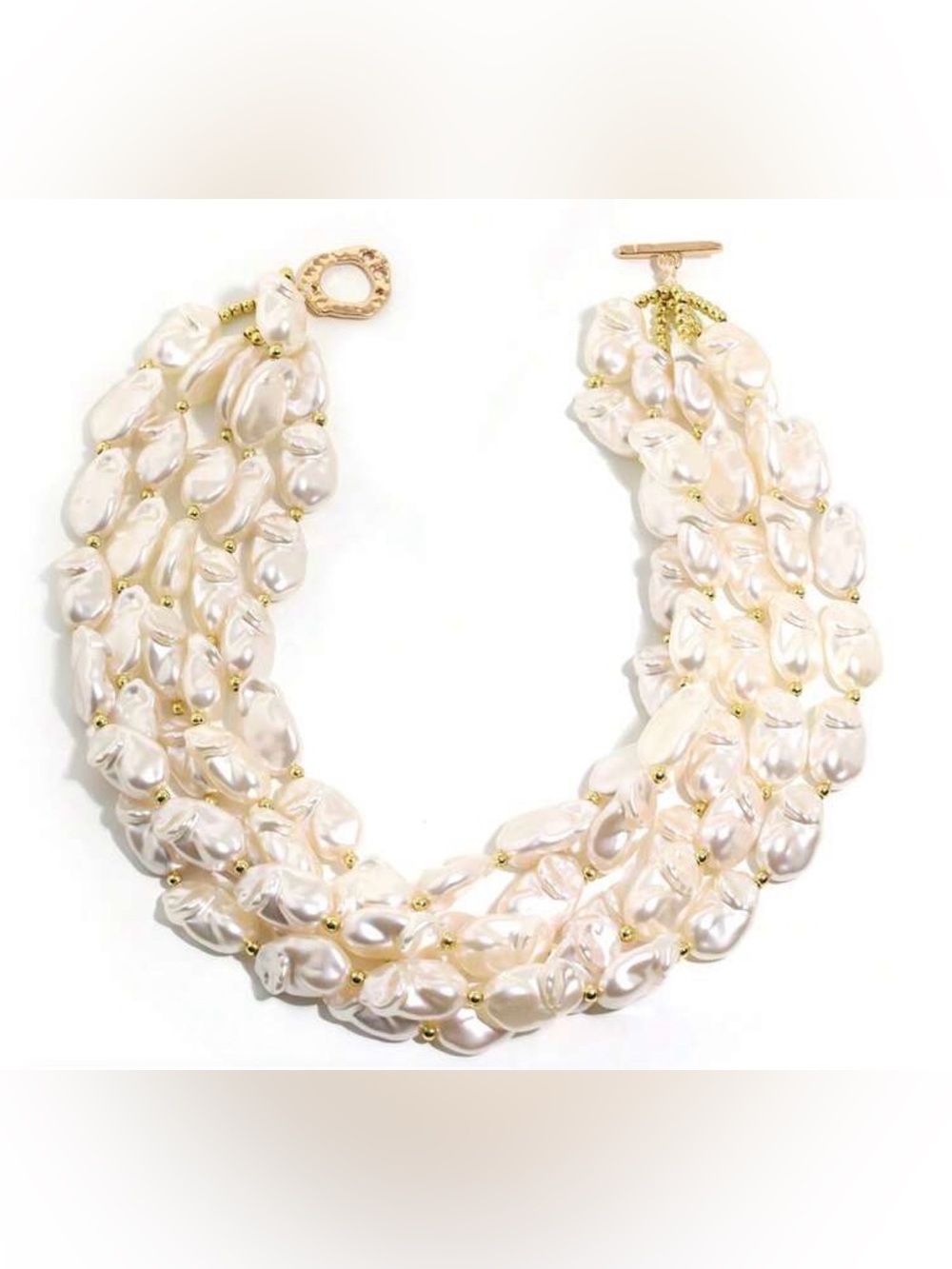 Multi-Strand Baroque faux Pearl Necklace in Ivory with Gold Accents